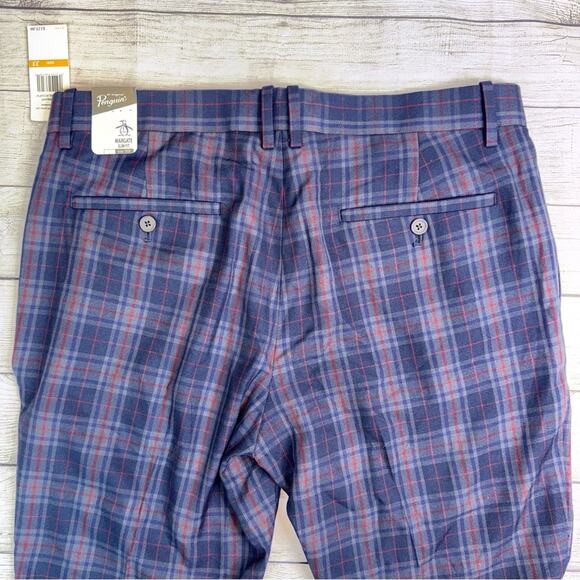 Original Penguin NWT Men's Margate Slim Fit Pants Navy Red & Gray Plaid Size 33 - Picture 9 of 9